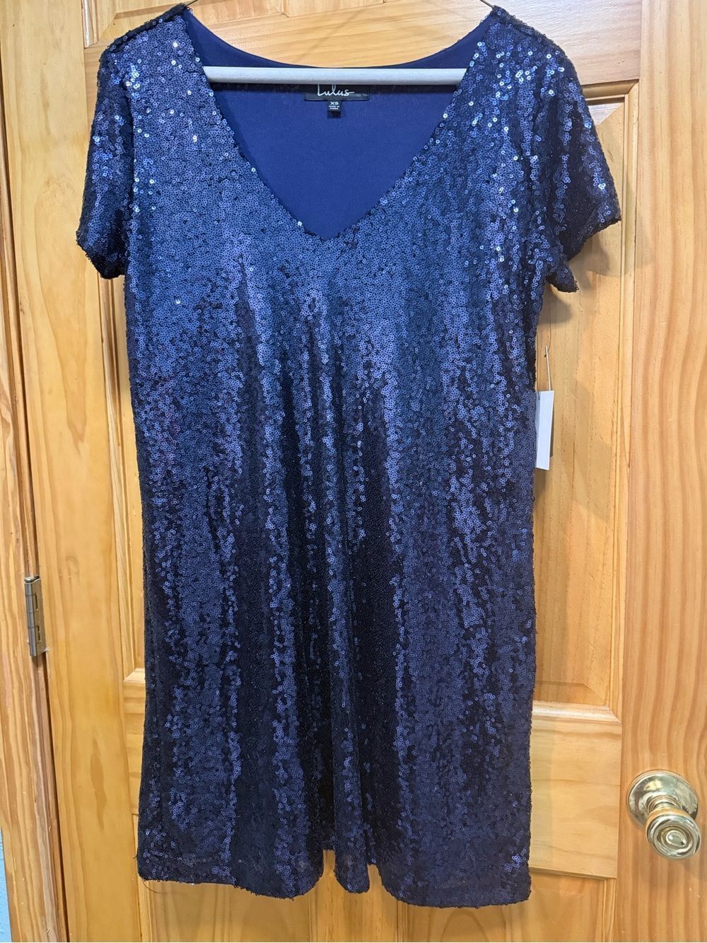 NWT Lulus Navy Sequin V-Neck Dress size XS